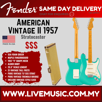 Fender American Vintage II 57 Stratocaster Electric Guitar, Maple FB, Sea Foam Green