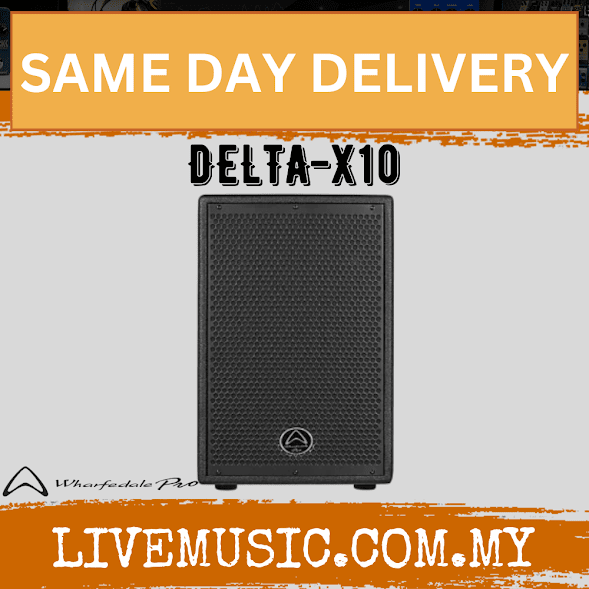 Single black Wharfedale DELTA-X10 passive 2-way loudspeaker with textured grille