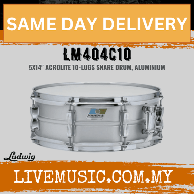 Ludwig LM404C10 5x14inch Acrolite 10-Lugs Snare Drum, Aluminium