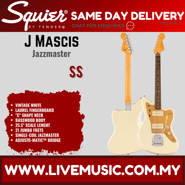 Squier J Mascis Signature Jazzmaster Electric Guitar, Laurel FB, Vintage White