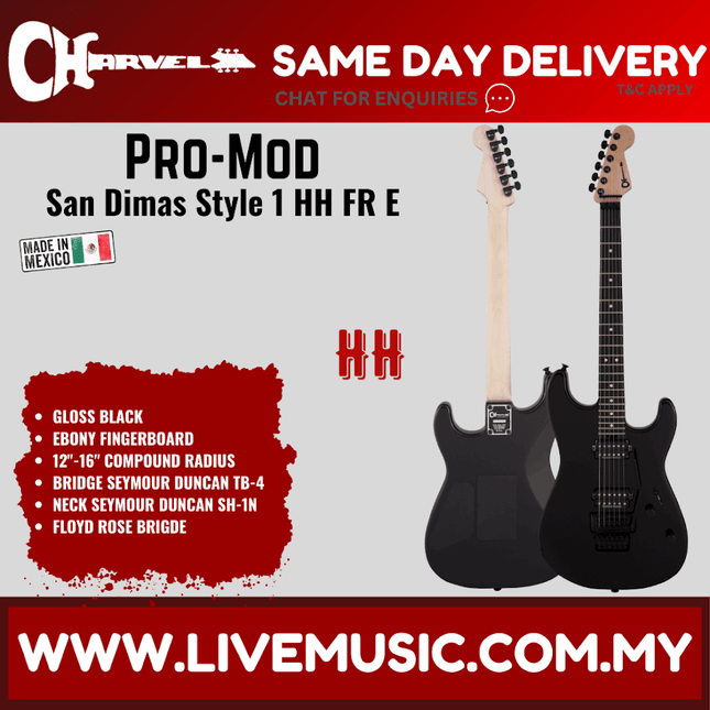 Charvel Pro-Mod San Dimas Style 1 HH Floyd Rose Electric Guitar, Ebony FB, Gloss Black