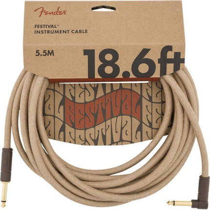 Fender Festival Hemp Angled Instrument Cable, 18.6ft, Pure Hemp - Natural