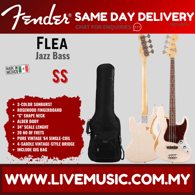 Fender Artist Flea Jazz Bass Guitar Rosewood Fretboard with Gig Bag - Road Worn Faded Shell Pink