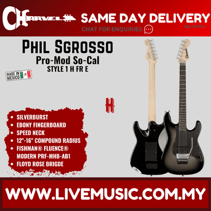 Charvel Phil Sgrosso Signature Pro-Mod So-Cal Style 1 H FR E Electric Guitar, Ebony FB, Silverburst
