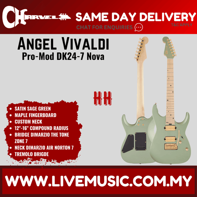 Charvel Angel Vivaldi Signature DK24-7 Nova Electric Guitar, Maple FB, Satin Sage Green