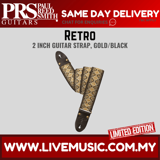 PRS Limited Edition 2inch Retro Guitar Strap, Gold/Black