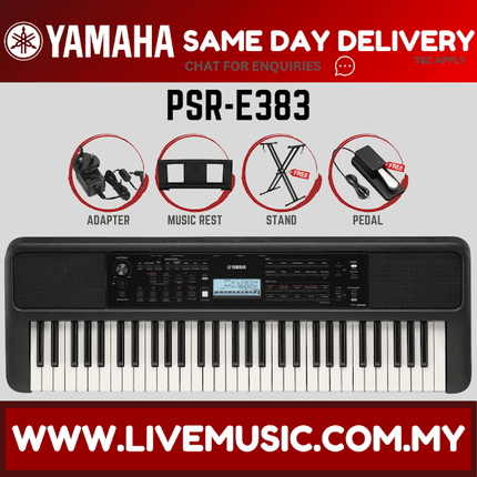 Yamaha PSR-E383 61-Keys Keyboard w/Bench,Stand, Pedal And Accessories ( PSRE383 PSR E383 ) Replace PSR-E373 PSRE373