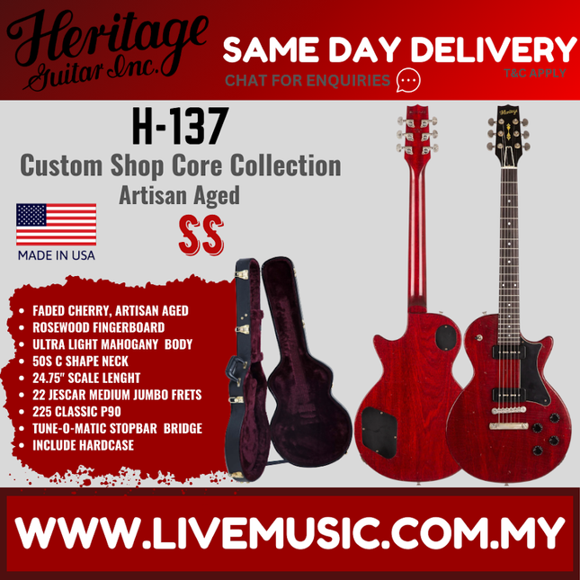 Heritage Custom Shop Core Collection H-137 Electric Guitar, Faded Cherry, Artisan Aged ( H137 / H 137 )