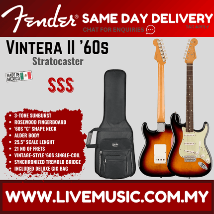 Fender Vintera II 60s Stratocaster Electric Guitar, RW FB, Olympic White / Lake Placid Blue / 3-Tone Sunburst