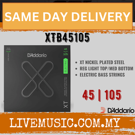 D'Addario XTB45105 XT Nickel Plated Steel Electric Bass String Set (Daddario)