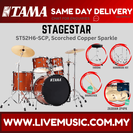 Tama Stagestar ST52H6 5-piece Drum Set With Drumsticks and Throne With Zildjian ZP4PK Cymbals Set