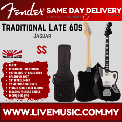 Fender Japan Traditional Late 60s Jaguar Electric Guitar, RW FB, Black