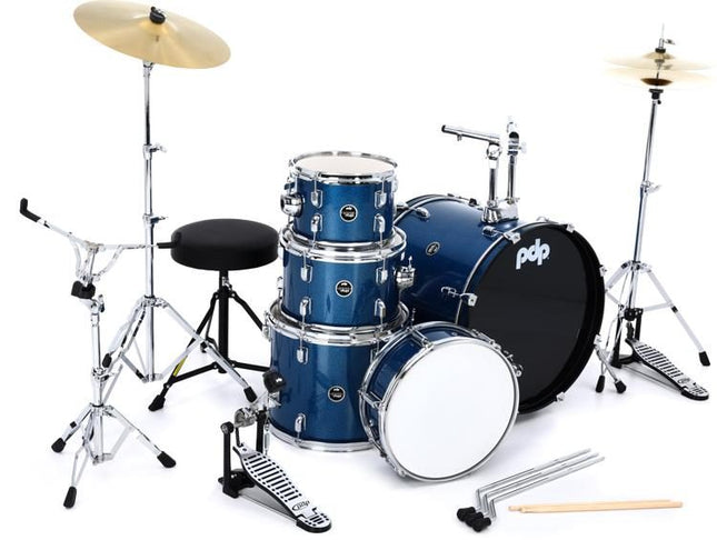 PDP Center Stage 5-piece Complete Drum Set with Hardware, Stool and Cymbal - Royal Blue Sparkle ( PDCE2215KT )