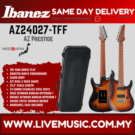 Ibanez Prestige AZ24027-TFF Electric Guitar w/Case, Tri Fade Burst Flat ( AZ24027 TFF / AZ24027TFF )