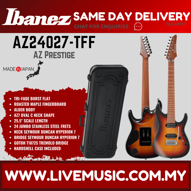 Ibanez Prestige AZ24027-TFF Electric Guitar w/Case, Tri Fade Burst Flat ( AZ24027 TFF / AZ24027TFF )