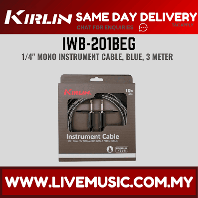 Kirlin IWB-201BEG 3 Meter Original Gold Tip Woven Instrument Cable for Electric Acoustic Guitar Keyboard Bass Amplifier - Black (IWB 201BEG/IWB201BEG)