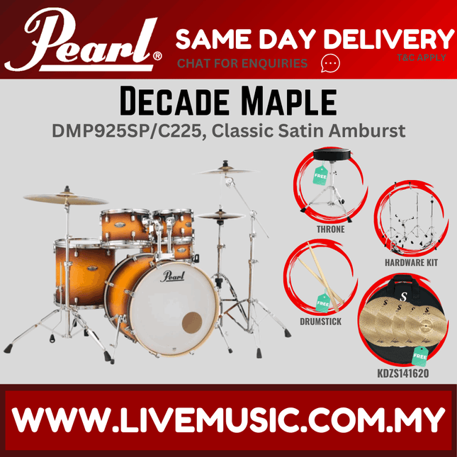 Pearl Decade Maple DMP925SP/C 5-Piece Drum Set with KDZS141620 Cymbals Set and Hardware
