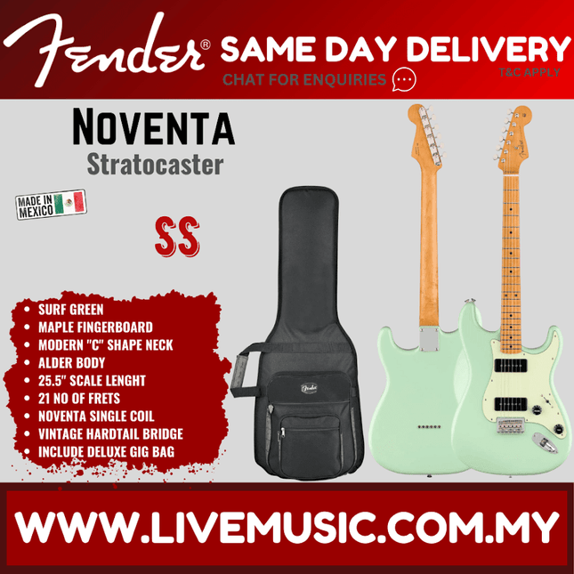 Fender Noventa Stratocaster Electric Guitar, Maple Fretboard - Surf Green