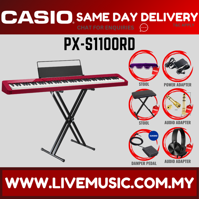 Casio PX-S1100 88 Keys Digital Piano Full Package With Headphone - Red ( PXS1100 / PX S1100 )