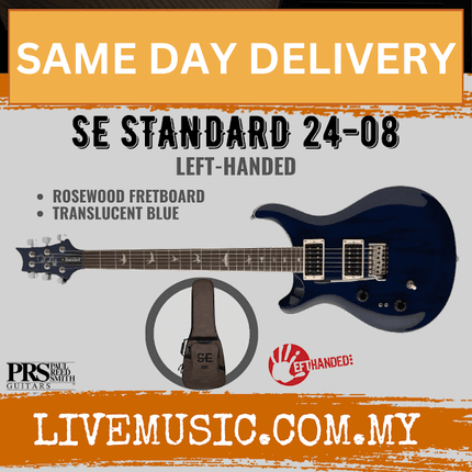PRS SE Standard 24-08 Left-Handed Electric Guitar, Translucent Blue