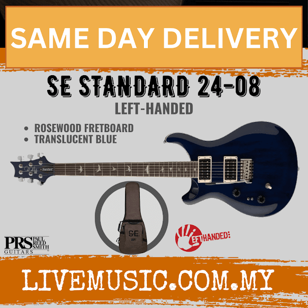 PRS SE Standard 24-08 Left-Handed Electric Guitar, Translucent Blue