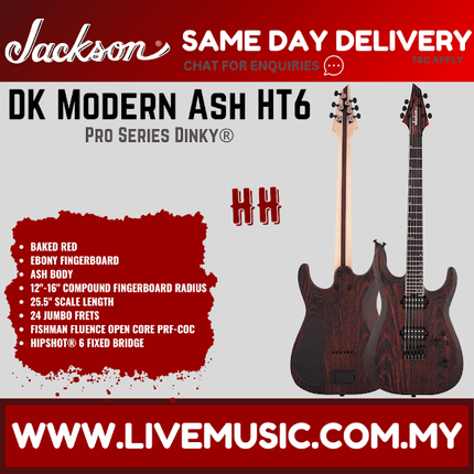 Jackson Pro Series Dinky DK2 Modern Ash HT6 Electric Guitar, Ebony Fretboard - Baked Red