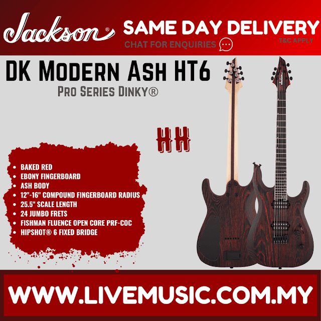 Jackson Pro Series Dinky DK2 Modern Ash HT6 Electric Guitar, Ebony Fretboard - Baked Red