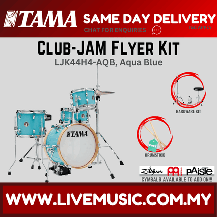 Tama LJK44H4-AQB Club-JAM Flyer 4-Piece Drum Kit with Hardware and Throne - Aqua Blue ( NO CYMBAL / LJK44H4 AQB / LJK44H4AQB )