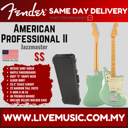 Fender American Professional II Jazzmaster Electric Guitar, Maple Fretboard - Mystic Surf Green