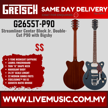 Gretsch G2655T-P90 Streamliner Center Block Jr Laurel FB 2-Tone Midnight Sapphire