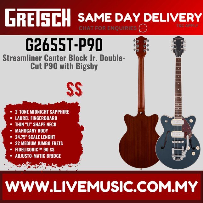 Gretsch G2655T-P90 Streamliner Center Block Jr Laurel FB 2-Tone Midnight Sapphire