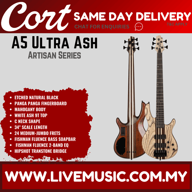 Cort A-5 Ultra Ash Electric Bass with Bag - Etched Natural Black ( A5 UltraAsh )