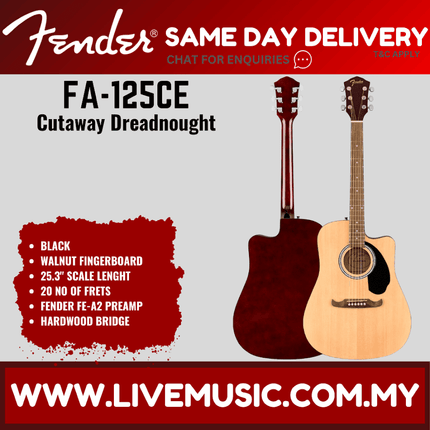Fender FA-125CE Dreadnought Acoustic Guitar, Walnut FB, Natural ( FA125CE )