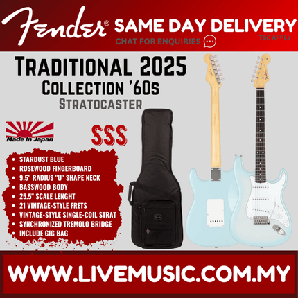 Fender Japan Traditional 2025 Collection 60s Stratocaster Electric Guitar, RW FB, Stardust Blue