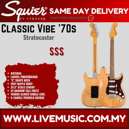 Squier Classic Vibe 70s Stratocaster Electric Guitar, Laurel Fingerboard - Natural