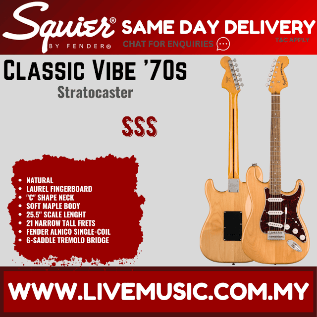Squier Classic Vibe 70s Stratocaster Electric Guitar, Laurel Fingerboard - Natural