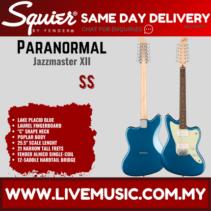 Squier Paranormal Jazzmaster XII 12-String Electric Guitar, Lake Placid Blue