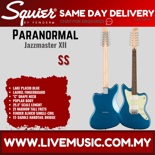 Squier Paranormal Jazzmaster XII 12-String Electric Guitar, Lake Placid Blue