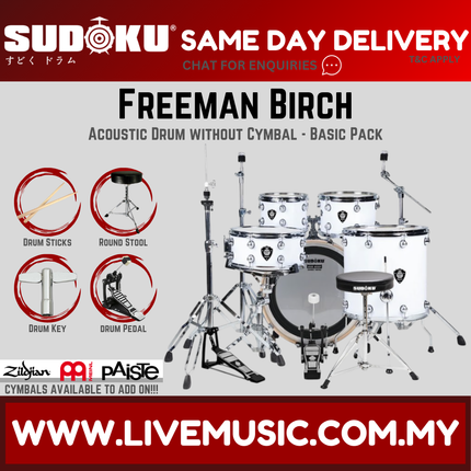 Sudoku Freeman Birch Acoustic Drum Set Adult Drum With Accessories - Clear White