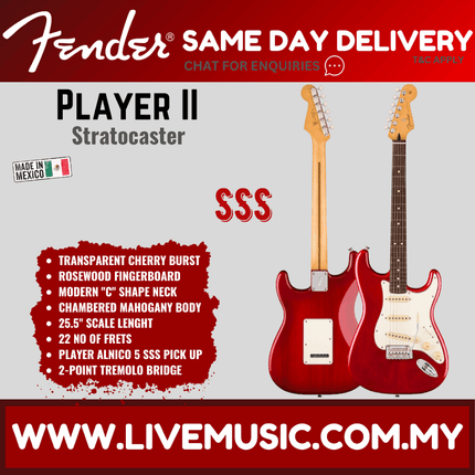 Fender Player II Stratocaster Electric Guitar, RW FB, Transparent Cherry Burst / White Blonde