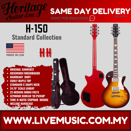 Heritage Standard Collection H-150 Electric Guitar with Case, Original Sunburst ( H150 / H 150 )