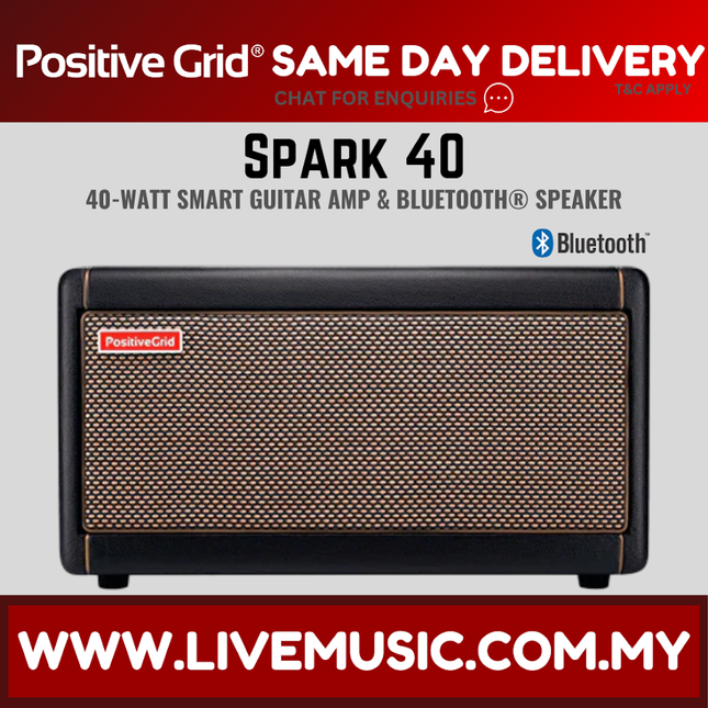 Positive Grid Spark 40 Watt Smart Guitar Amp & Bluetooth Speaker - Black / White ( Spark-40 Spark40 )
