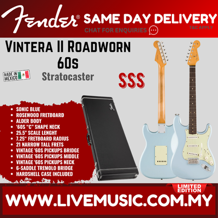 Fender Limited Edition Vintera II Roadworn 60s Stratocaster Electric Guitar, RW FB, Sonic Blue