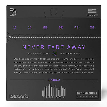 D'Addario XTAPB1152 - XT Acoustic Phosphor Bronze Strings, Custom Light (11-52)(Daddario)