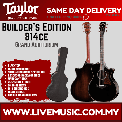 Taylor Builder's Edition 814ce Rosewood/Adirondack Auditorium Acoustic Guitar w/Case, Blacktop