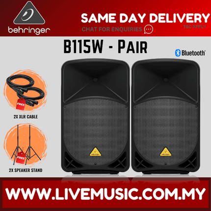 Behringer Eurolive B115W 1000W 15" Powered Speaker w/Wireless Mic,Speaker Stand & Cable - Each / Pair ( B-115W B 115W )