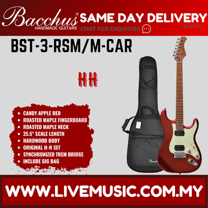BACCHUS BST-3-RSM/M-CAR UNIVERSE SERIES ROASTED MAPLE ELECTRIC GUITAR - CANDY APPLE RED ( BST3 / BST3RSMM / BST 3 RSM M )