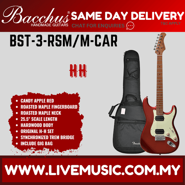 BACCHUS BST-3-RSM/M-CAR UNIVERSE SERIES ROASTED MAPLE ELECTRIC GUITAR - CANDY APPLE RED ( BST3 / BST3RSMM / BST 3 RSM M )