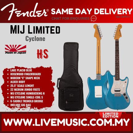 Fender MIJ Limited Cyclone Electric Guitar, RW FB, 3-Color Sunburst / Lake Placid Blue / Fiesta Red