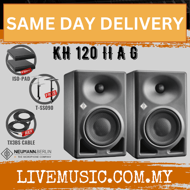 Neumann KH 120 II DSP 4" Powered Studio Speaker w/Monitor Stand And Isolation Pad (Grey) - Pair ( KH120II DSP )